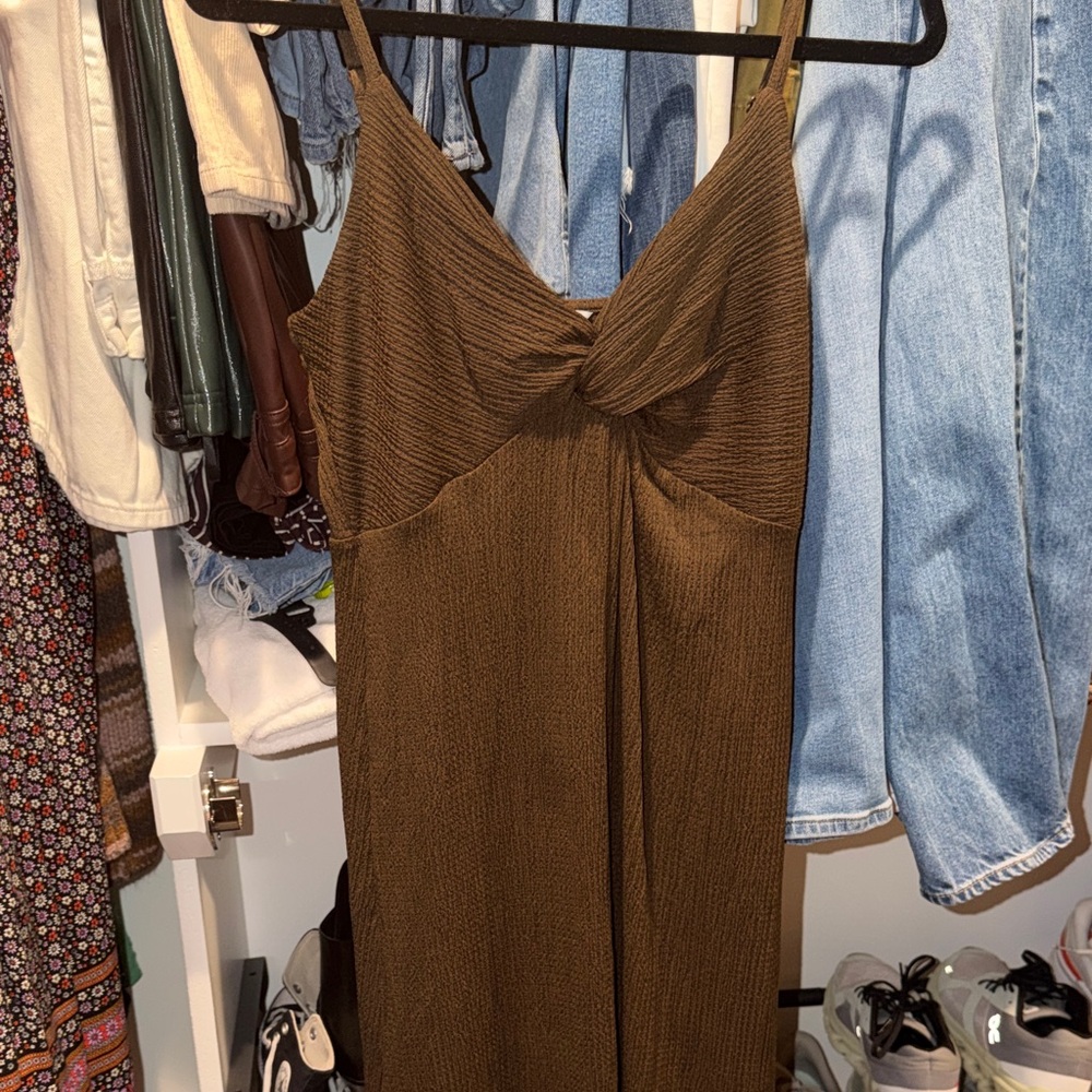 H&M Brown Textured Midi Dress